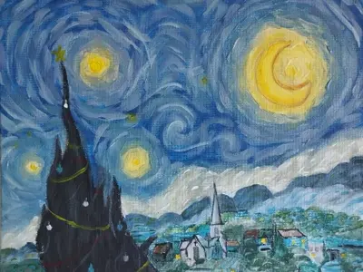 Reprise à l'aquarelle de La Nuit étoilée